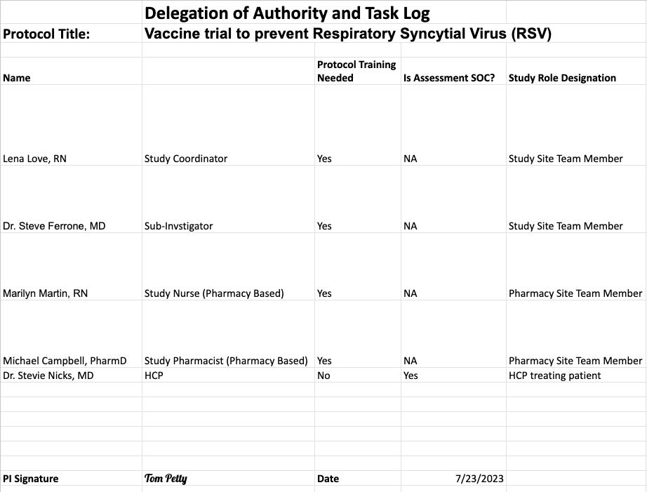 RSV DOA Task Log Example